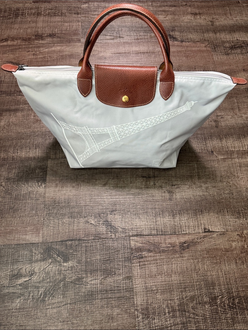 Longchamp Beige Tote with Brown Leather Trim